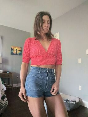 Angie Red Polka Dot Cropped Wrap Top